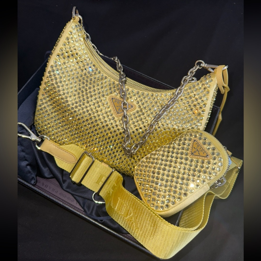NIB🍍 PRADA Satin Crystal Re-Edition
2005 Shoulder Bag in Ananas.